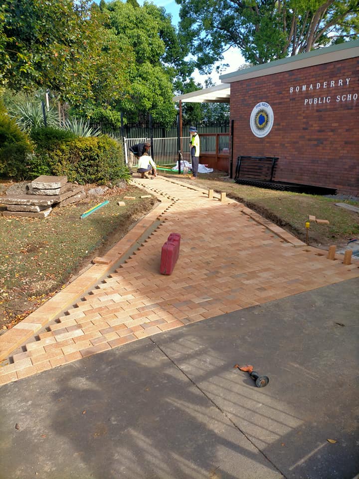 Brick paved ramp under construction at Bomaderry Public School